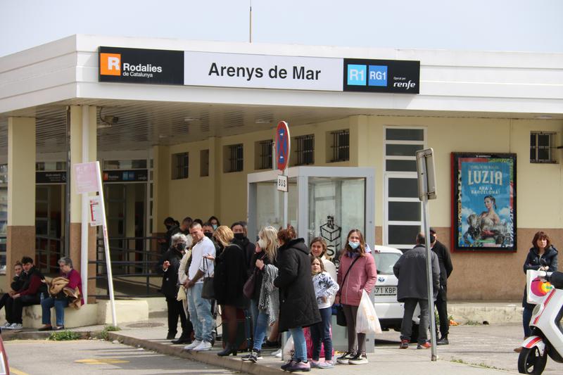 Rodalies R1 users in Arenys de Mar await for a bus service to Blanes on March 27, 2022