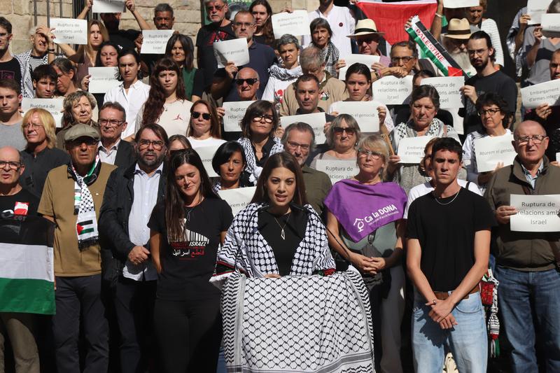 The president of the Palestinian Community of Catalonia, Natàlia Abu-Sharar, at the presentation event for Saturday's Gaza demonstration in Barcelona