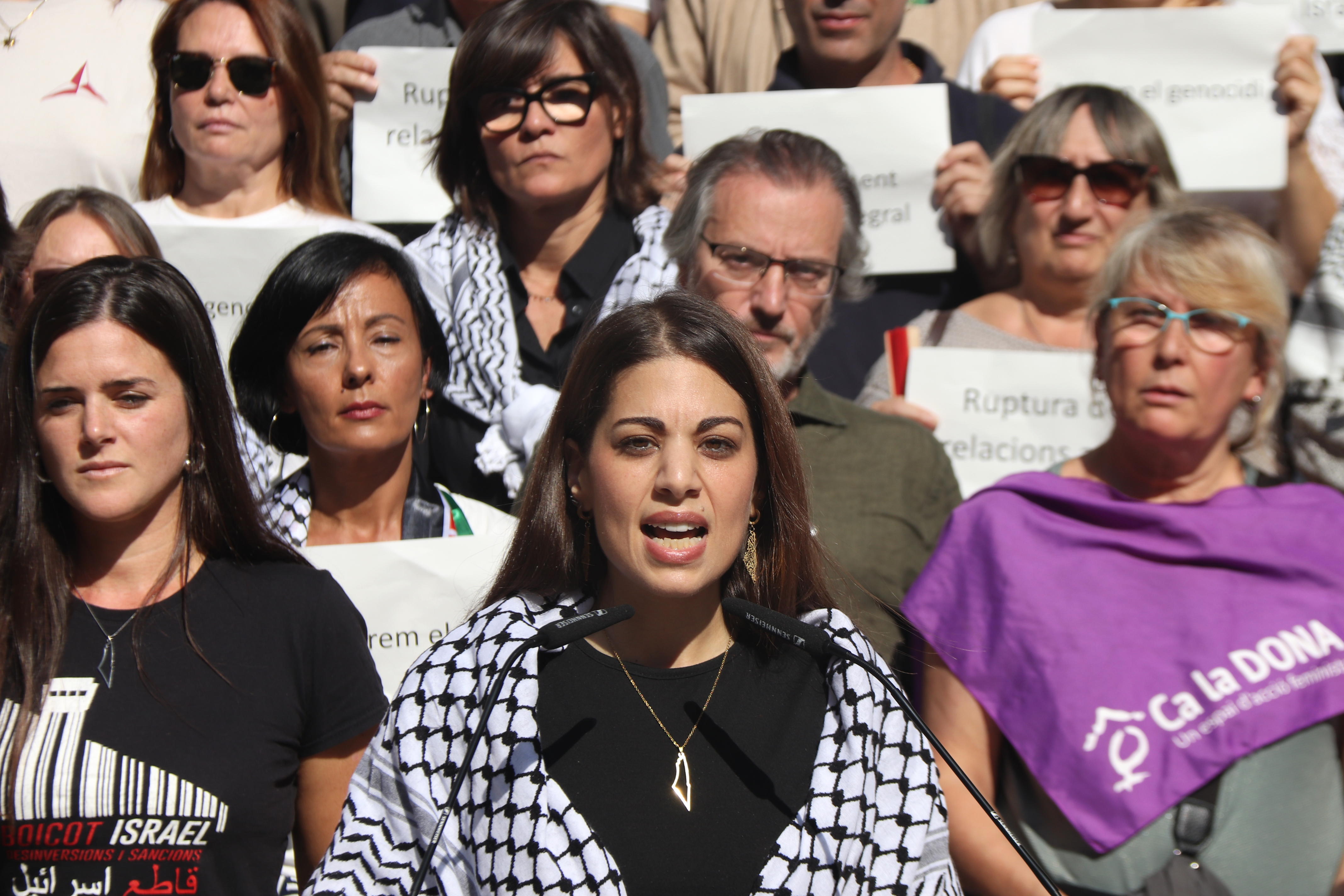 The president of the Palestinian Community of Catalonia, Natàlia Abu-Sharar, at the presentation event for Saturday's Gaza demonstration in Barcelona