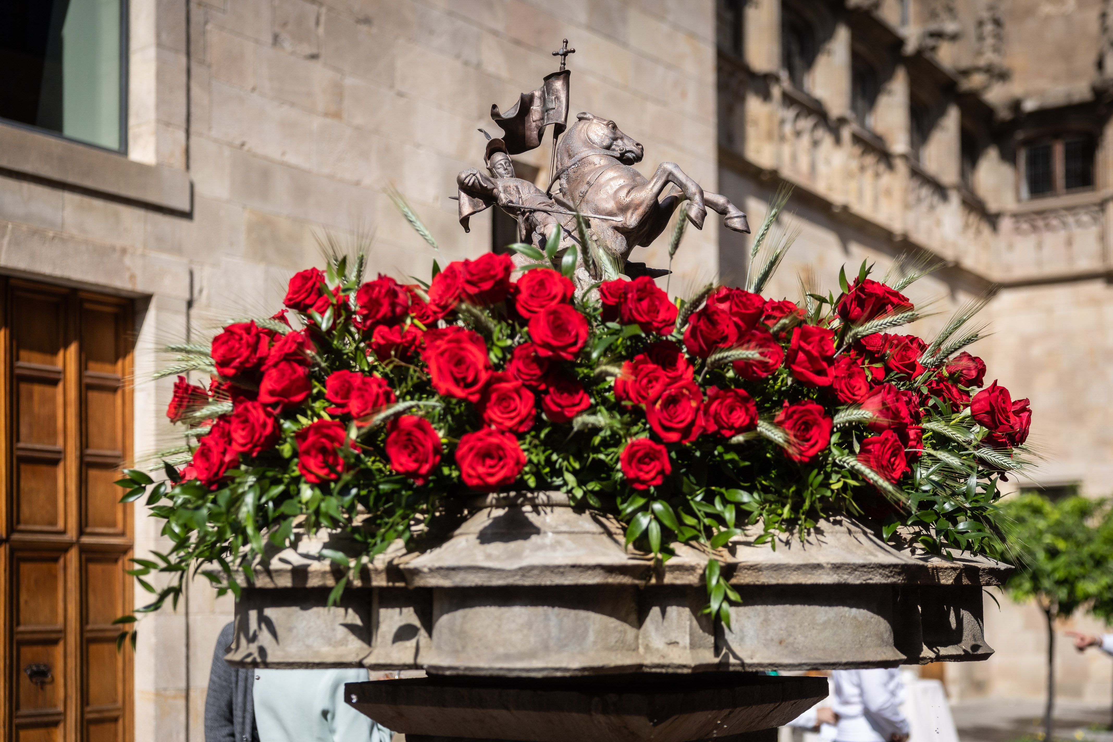 A fountain in a patio of the government headquarters building during the president's chocolate reception on the occasion of Sant Jordi's Day