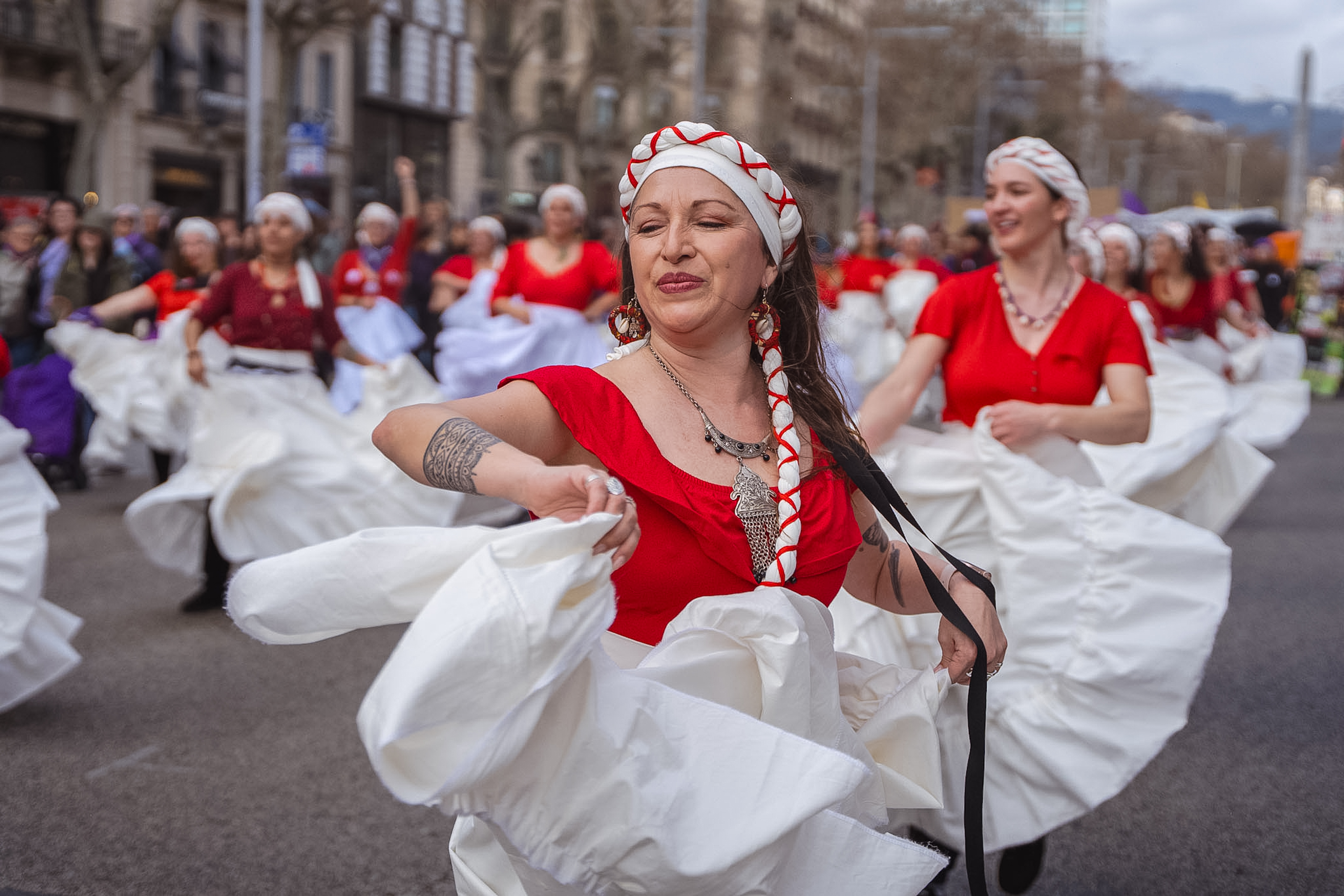 Dancers at the International Women's Day march in Barcelona organized by Assemblea 8-M