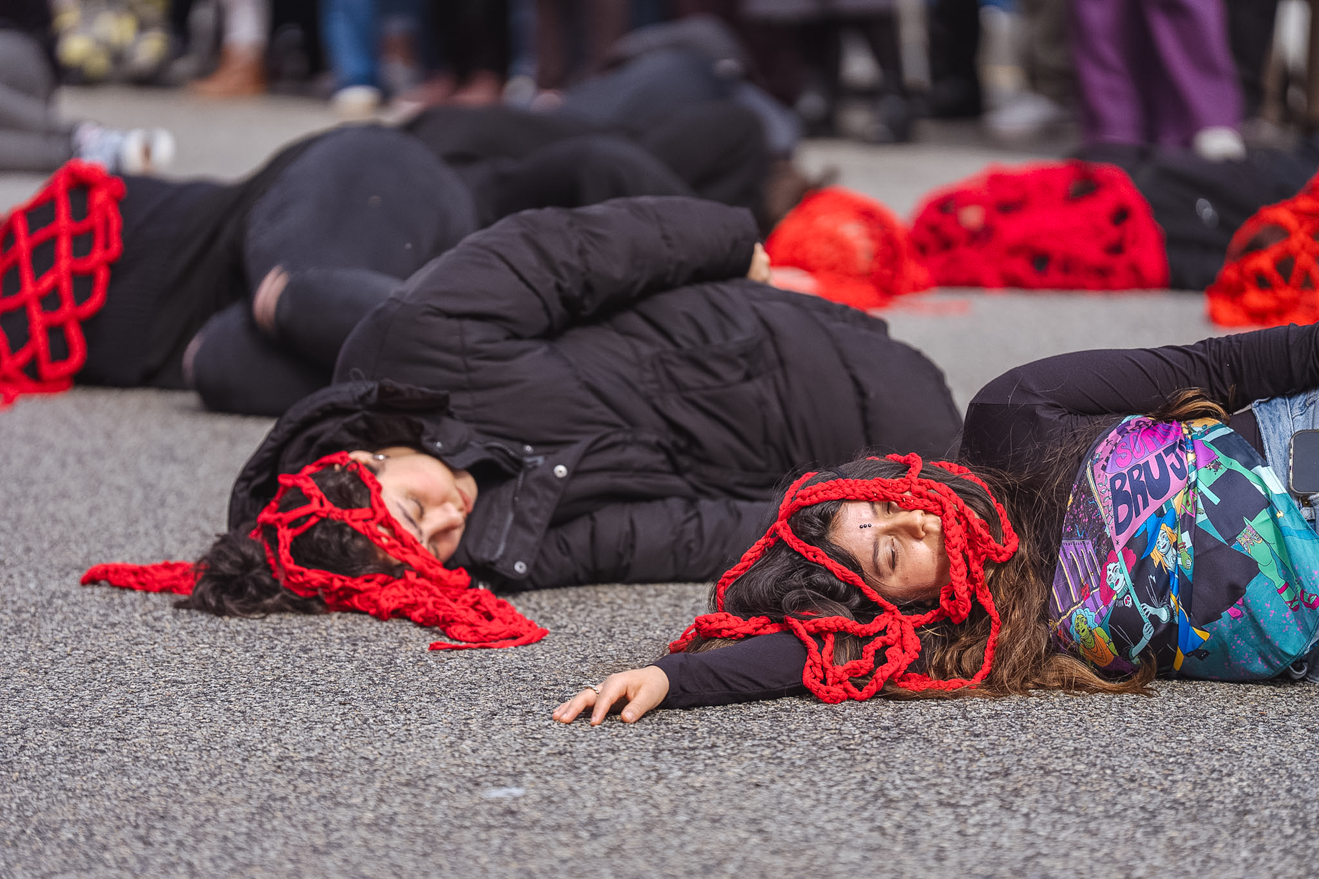 A performance at the International Women's Day march in Barcelona organized by Assemblea 8-M