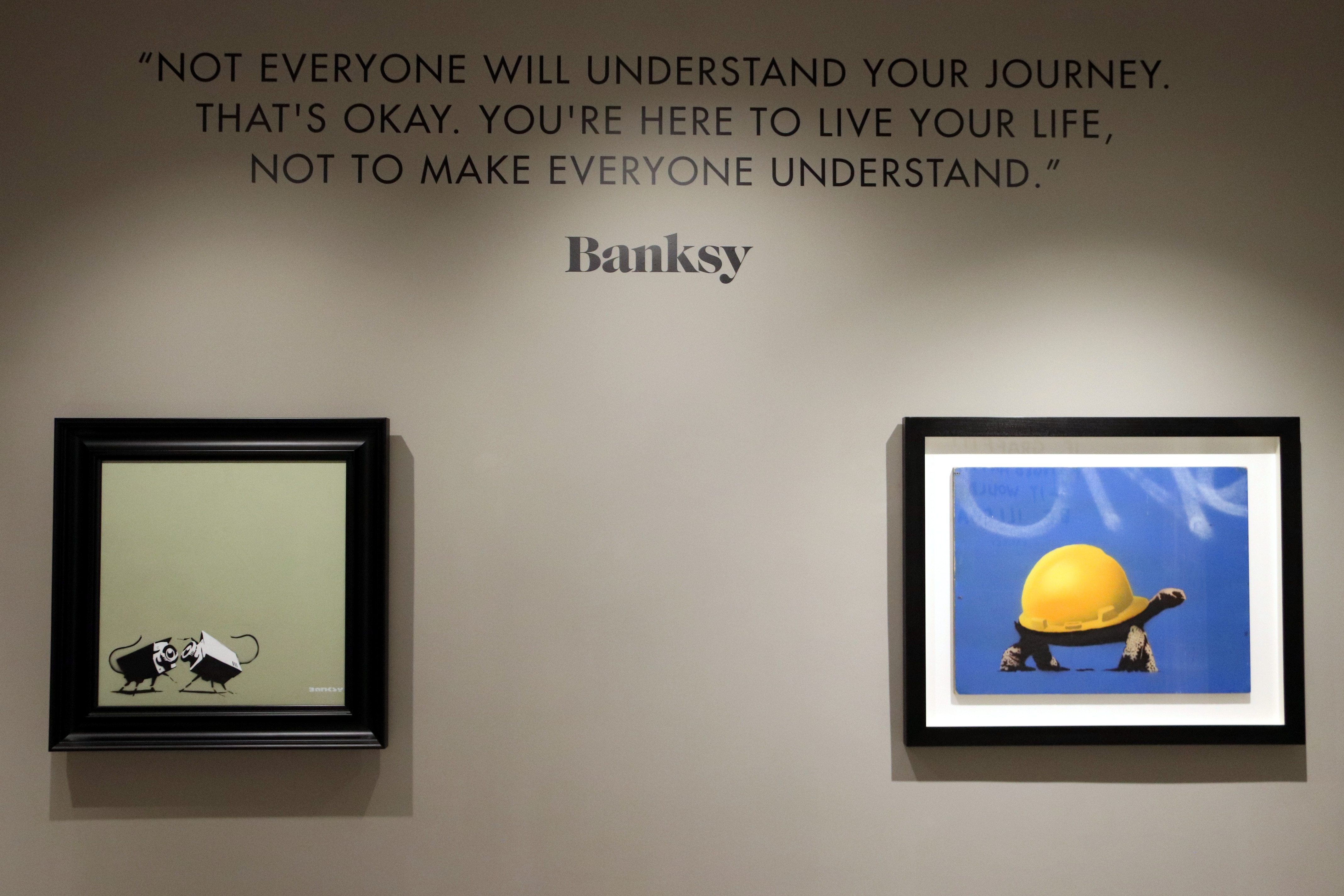 The exhibition 'New works by Banksy,' featuring 25 authenticated works by the British artist at the Moco Museum Barcelona