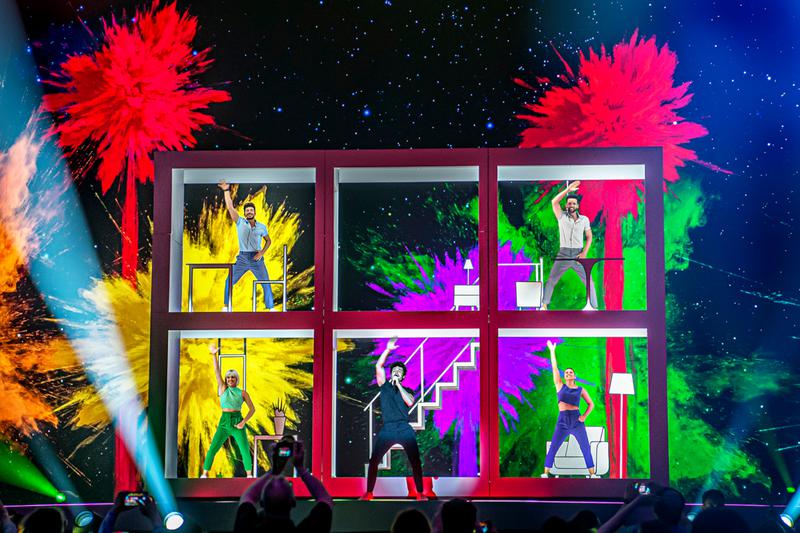 Miki Núñez performing during the 2019 Eurovision song contest