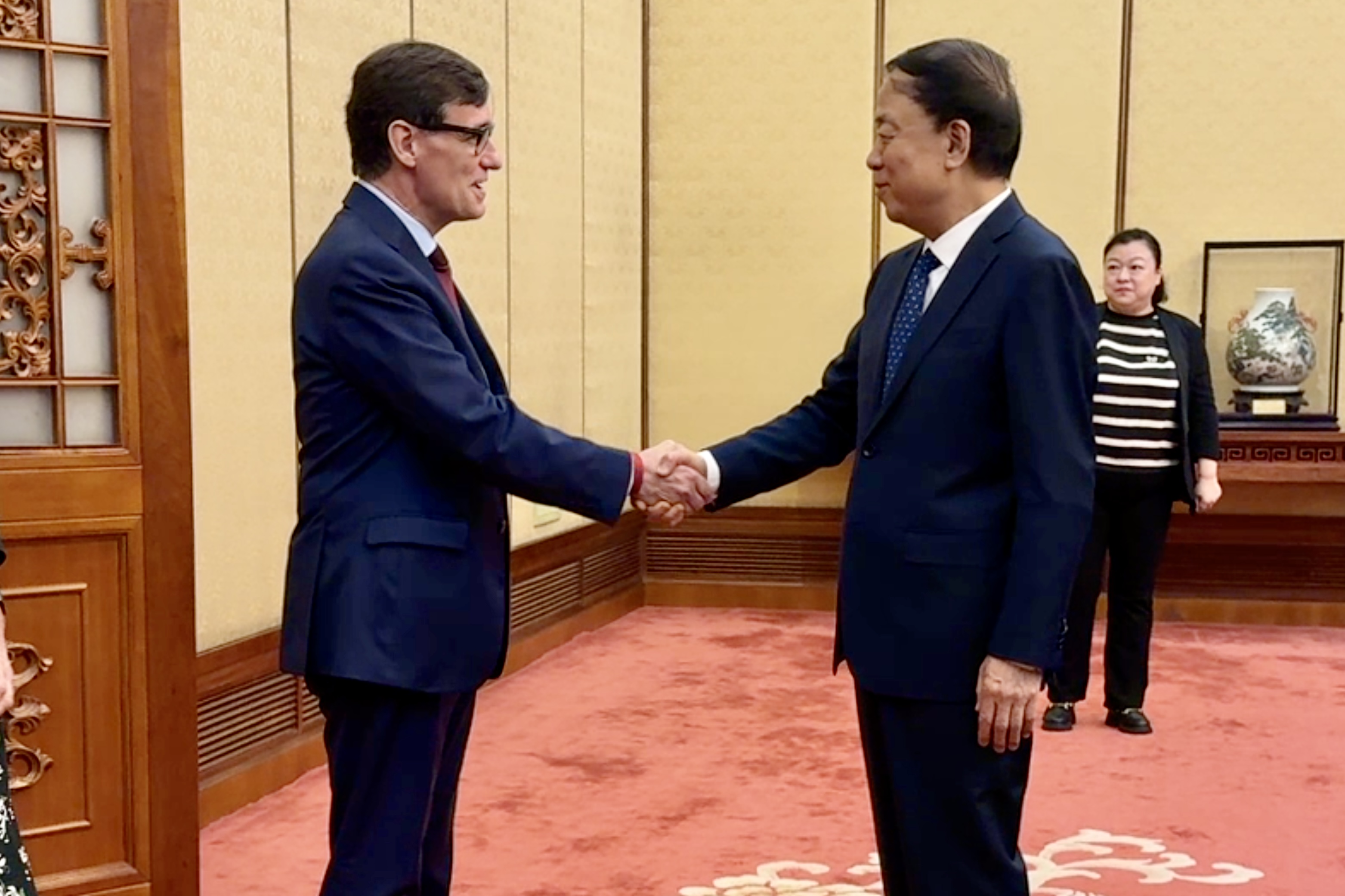 Catalan president Salvador Illa meets with the vice-president of the National People's Assembly of China, Wu Weihua