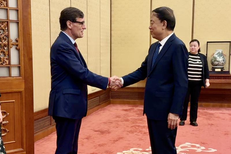 Catalan president Salvador Illa meets with the vice-president of the National People's Assembly of China, Wu Weihua