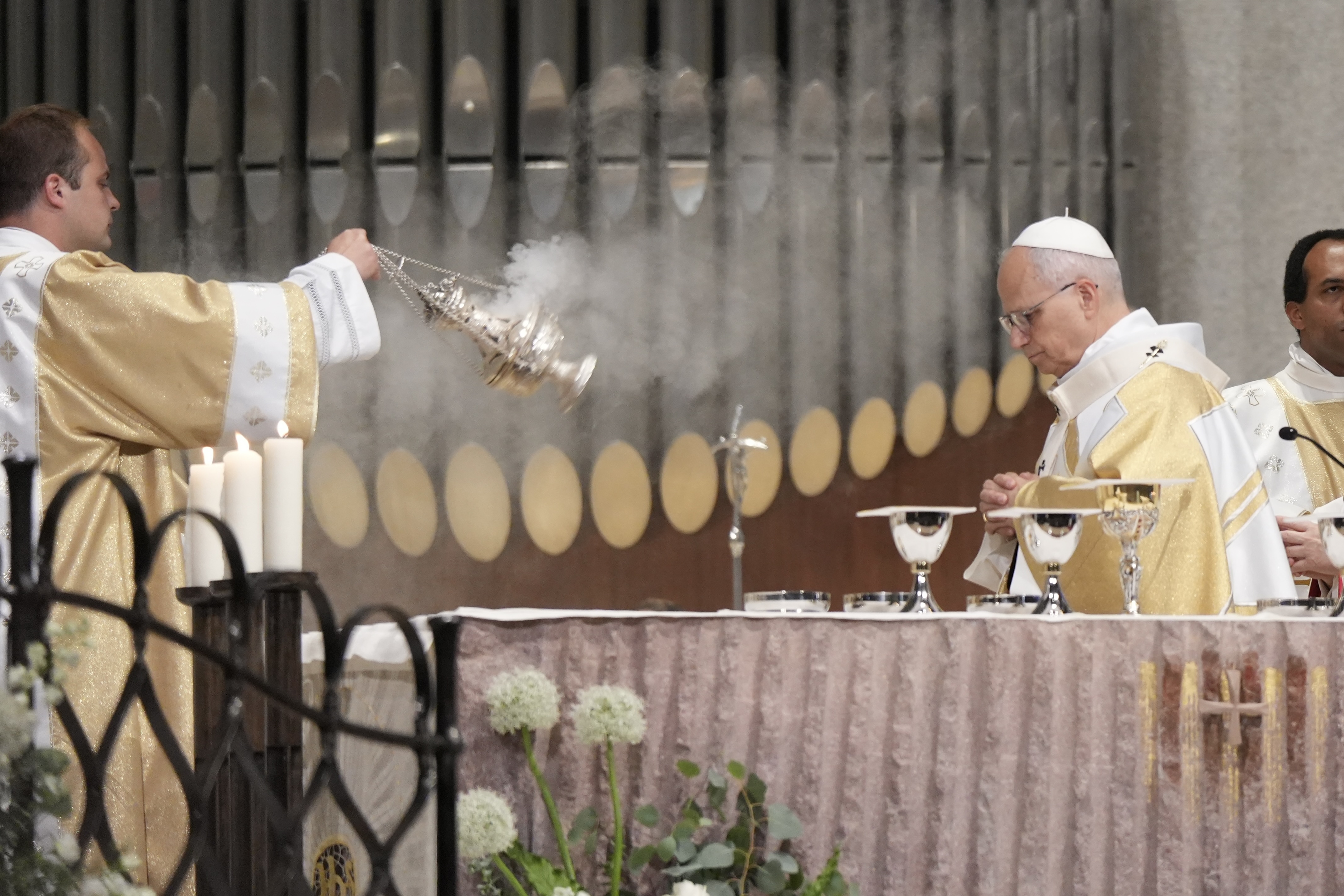 Pope Leo XIV during mass at the Sagrada Familia