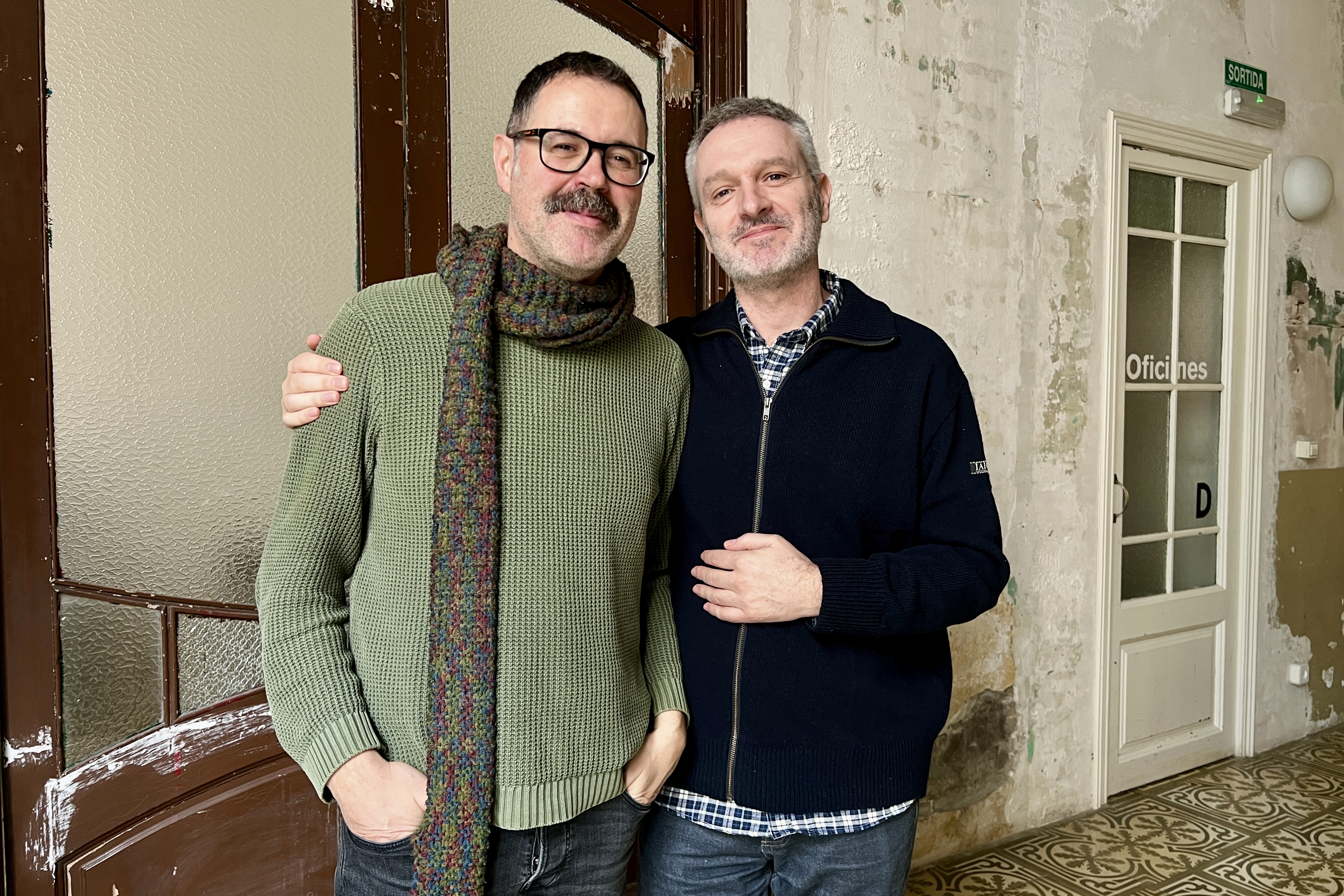 Playwright Pere Riera and Sala Beckett project manager Victor Muñoz in Barcelona