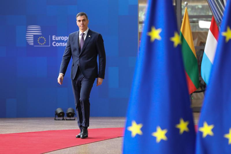 Spanish PM Pedro Sánchez walks down the EU Council red carpet ahead of a summit in Brussels
