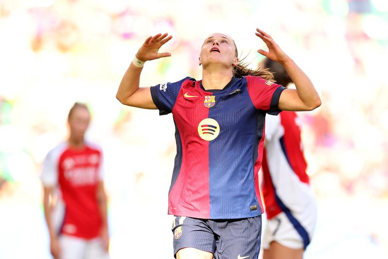 Ewa Pajor of FC Barcelona reacts during the UEFA Women's Champions League final match between Arsenal WFC and FC Barcelona at Estadio Jose Alvalade on May 24, 2025 in Lisbon, Portugal