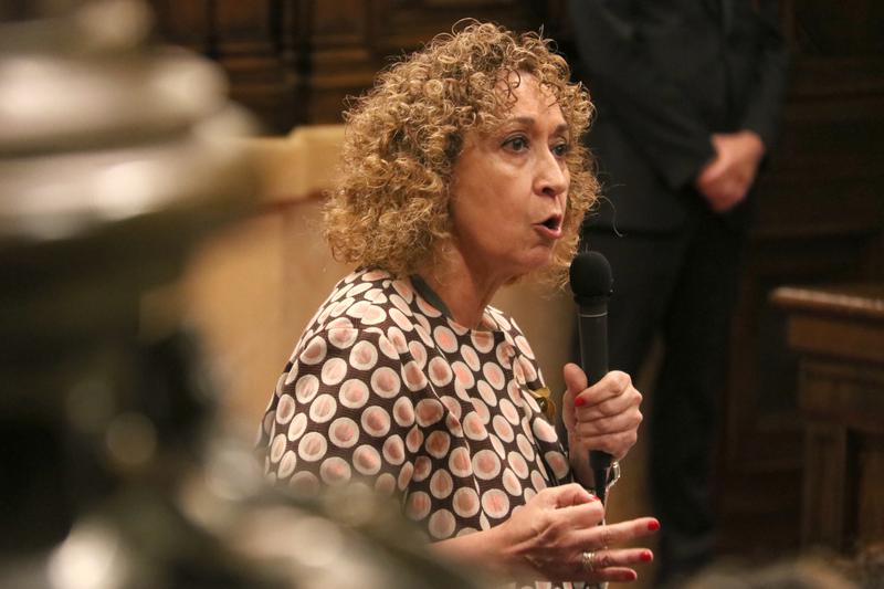 Catalan territory minister Ester Capella speaks in the parliament