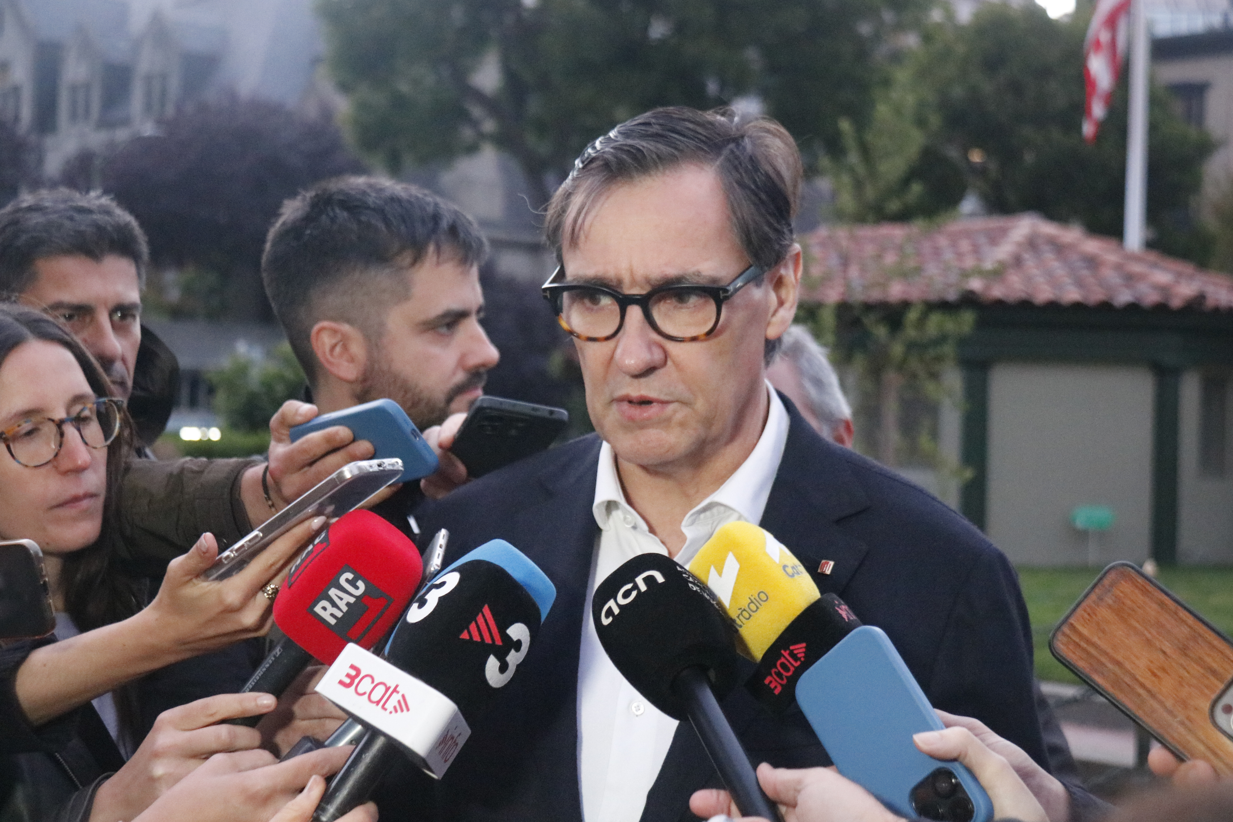 Catalan President Salvador Illa addresses the media on his arrival in San Francisco