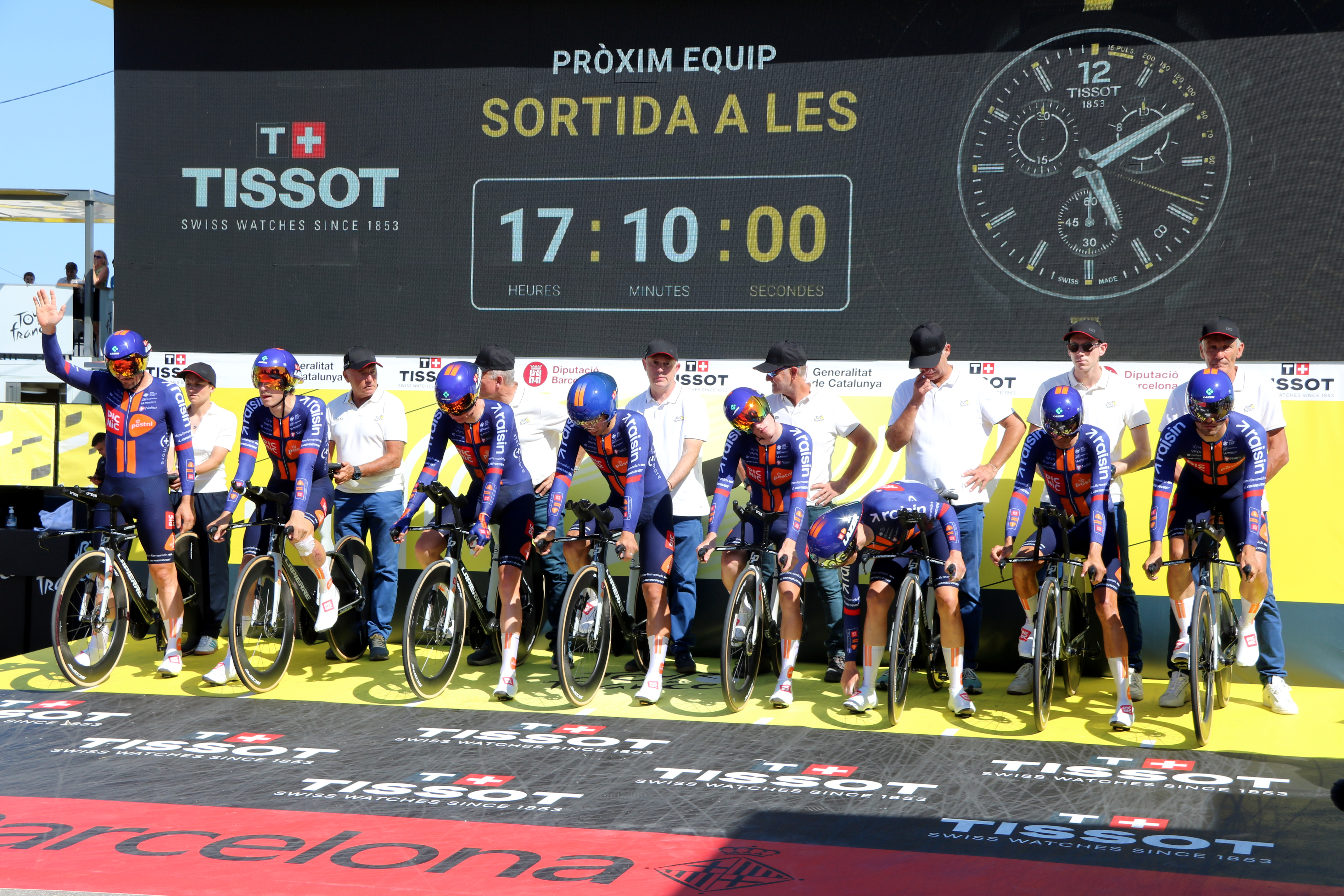 The Picnic-PostNL team, about to start the initial time trial of the 2026 Tour