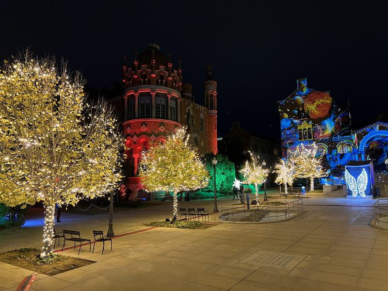 Some of the installations as part of the lights display in the modernist enclosure of the old Sant Pau Hospital in Barcelona