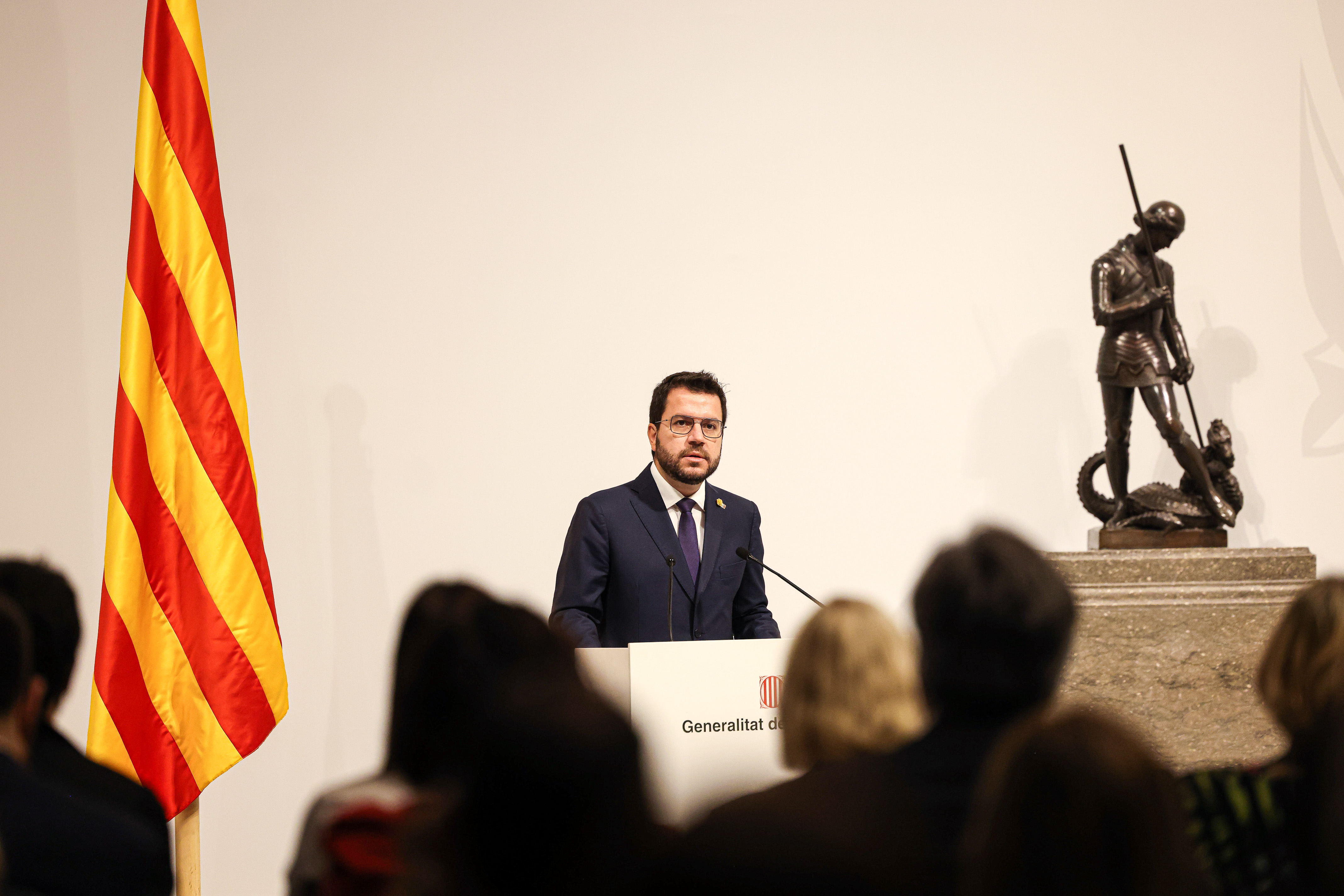 Catalan president Pere Aragonès during a speech in the government headquarters on October 11, 2022