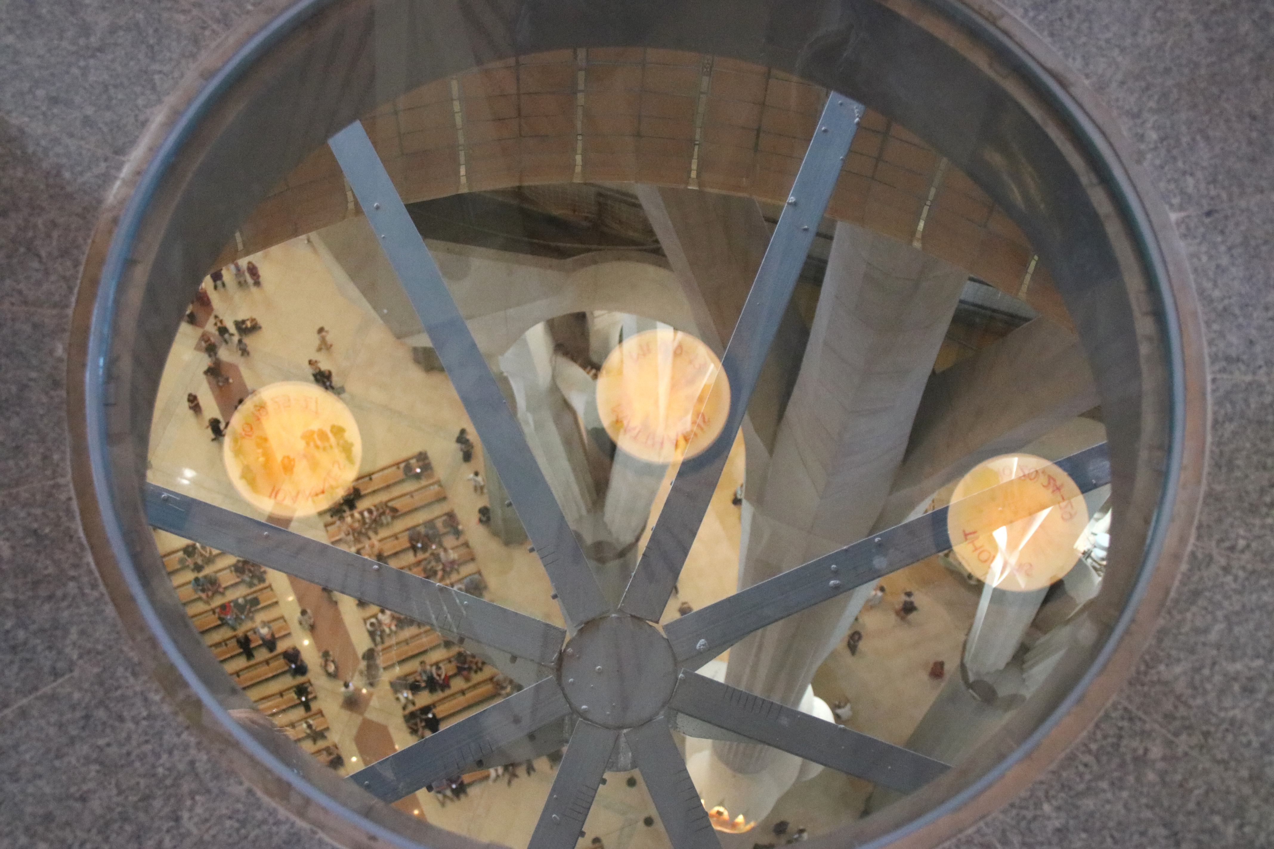 View from inside the Tower of Jesus Christ showing the interior of the Sagrada Família