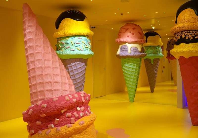 Giant ice cream cones serve as photo ops at House of Candy in Barcelona