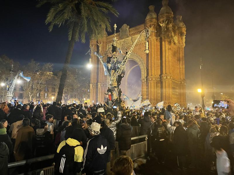 Thousands of Argentina fans gather at Arc de Triomf in Barcelona following their World Cup 2022 victory