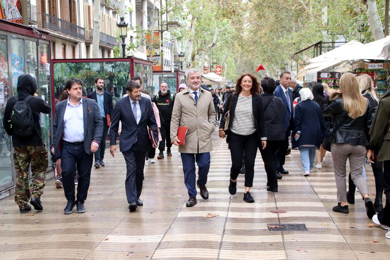 Mayor Jaume Collboni walks along La Rambla