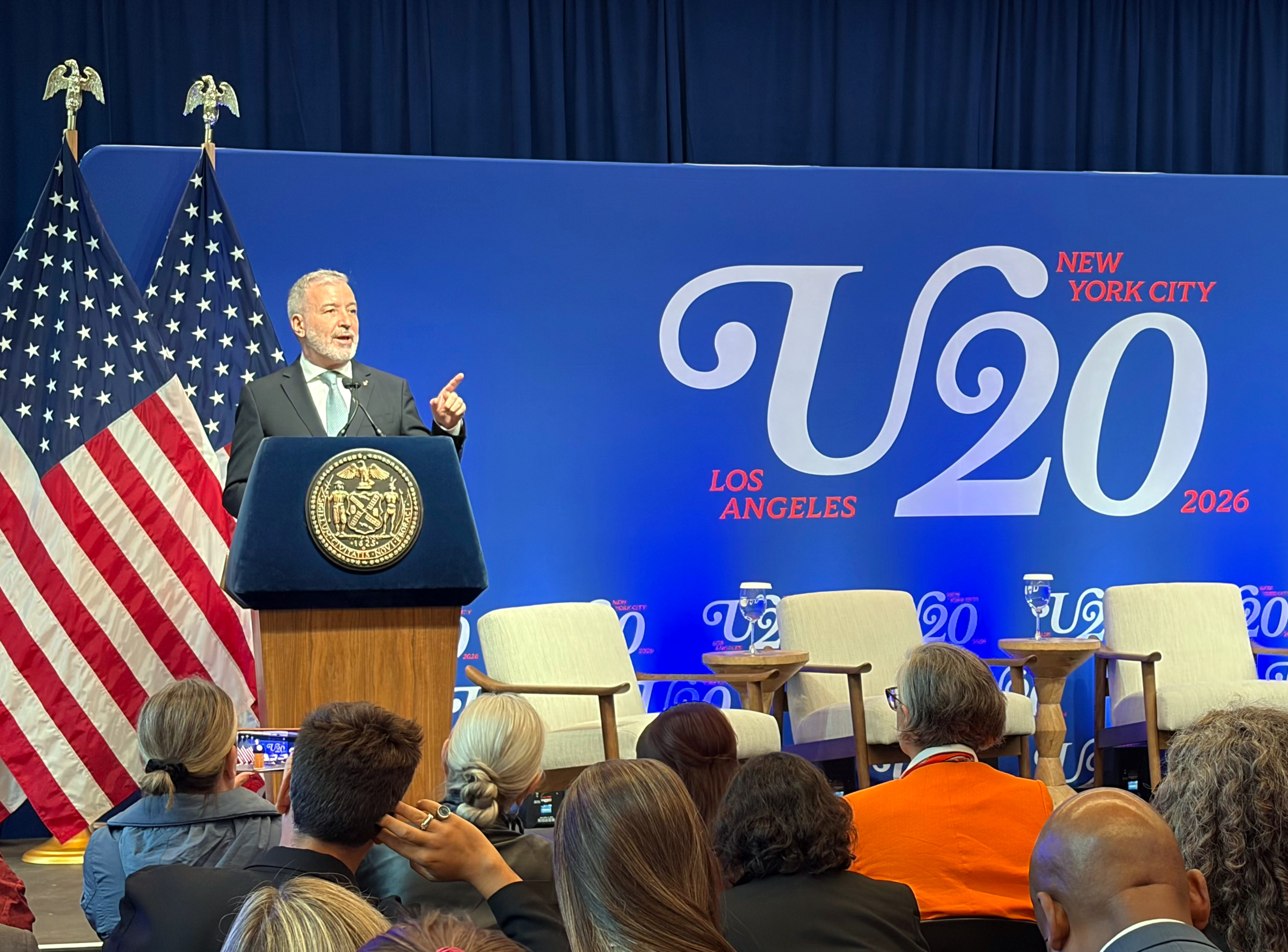 Barcelona Mayor Jaume Collboni speaks at Urban20 in New York