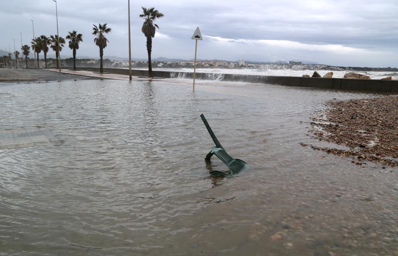 Flooding at the seafront promenade in l’Ampolla
