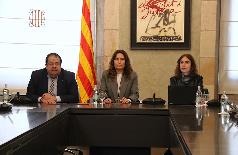 Interior minister Joan Ignasi Elena, with government vice president Laura Vilagrà and justice minister Gemma Ubasart