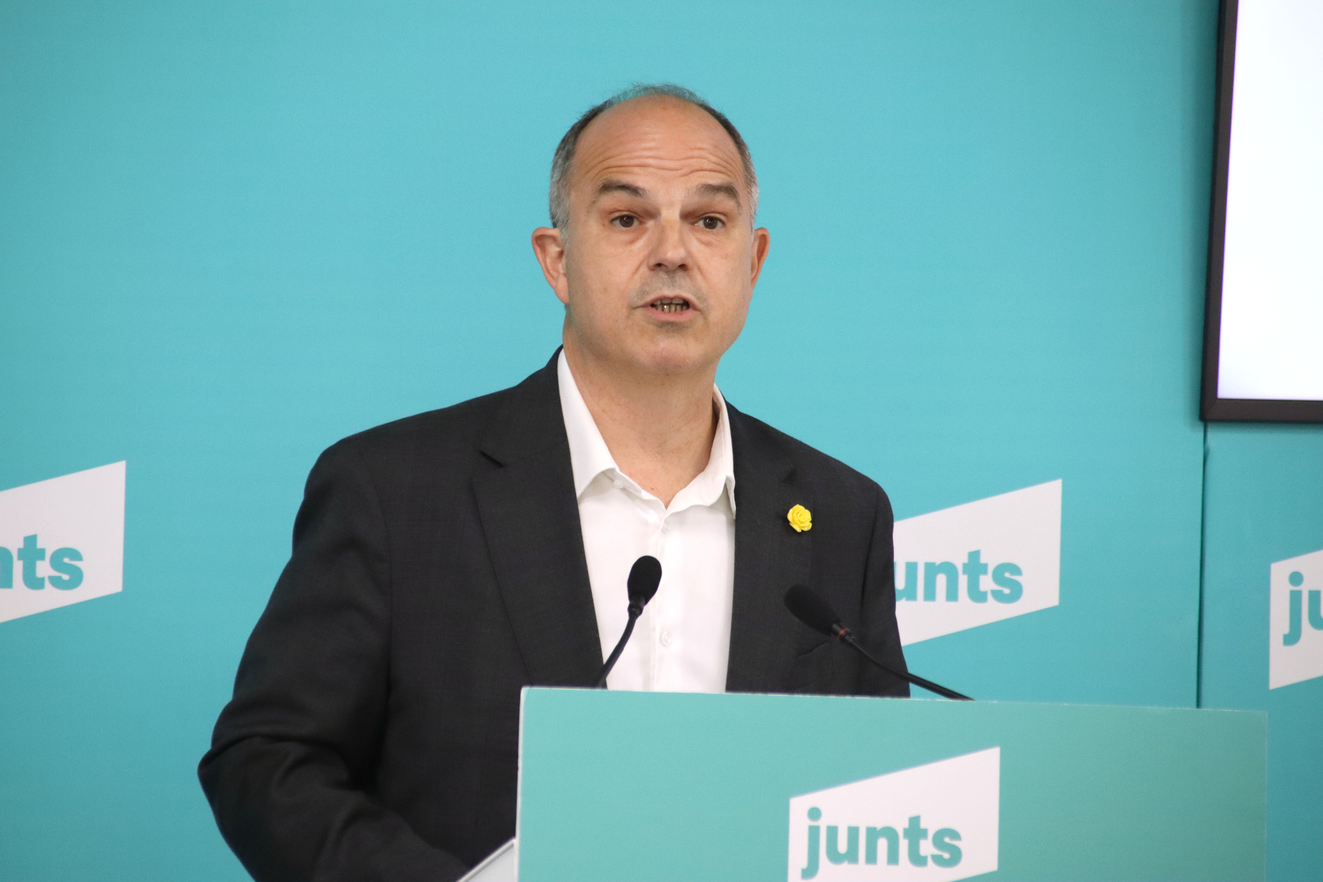 El secretari general de Junts, Jordi Turull, en una roda de premsa a la seu del partit.