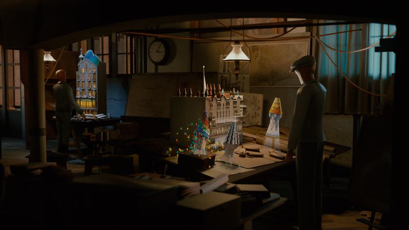 Gaudí's workshop, seen in a frame from the virtual reality film exploring his creativity.