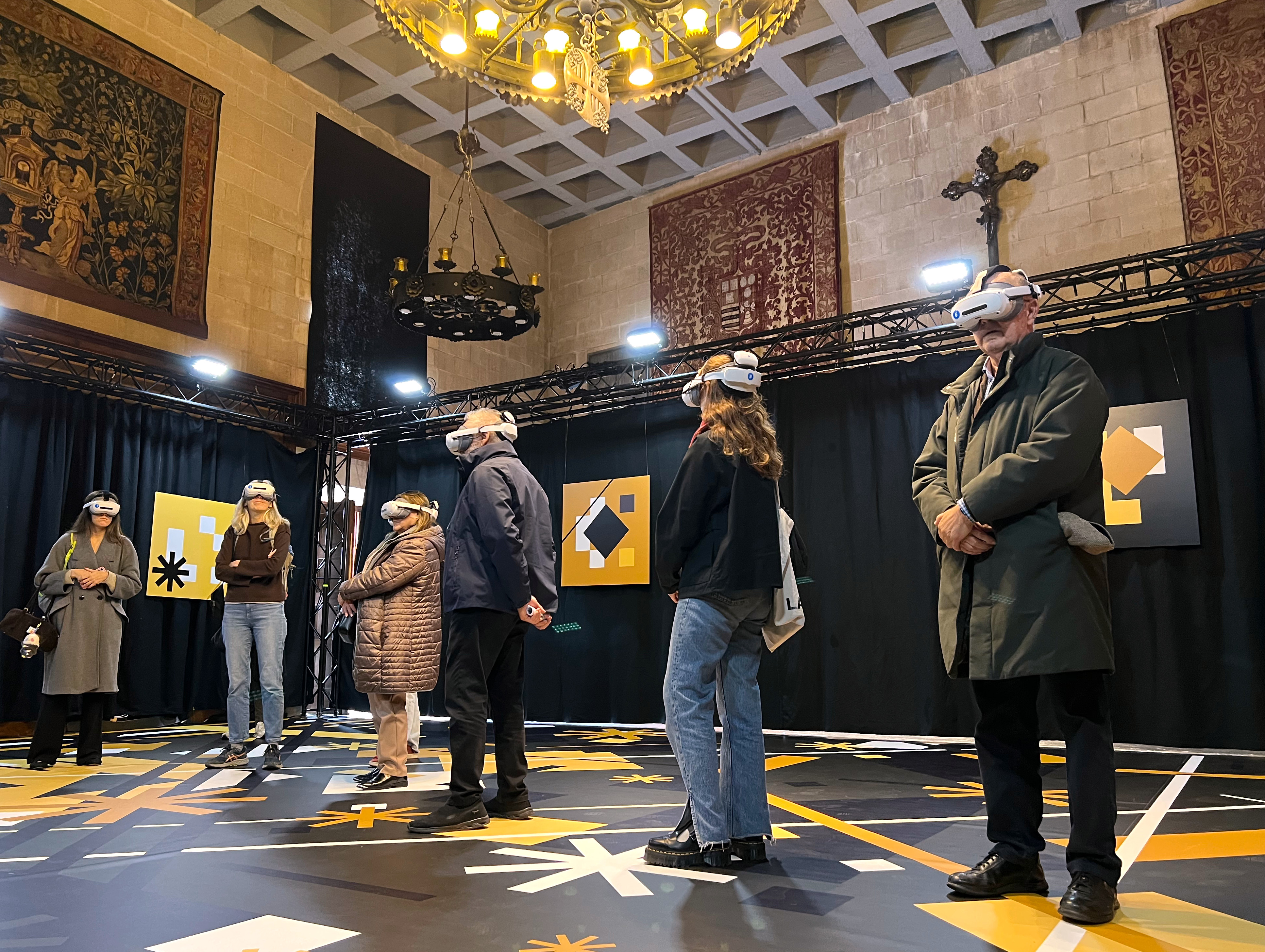 Visitors experiencing the immersive Gaudí experience at the Cathedral during a screening in the Mercè Hall