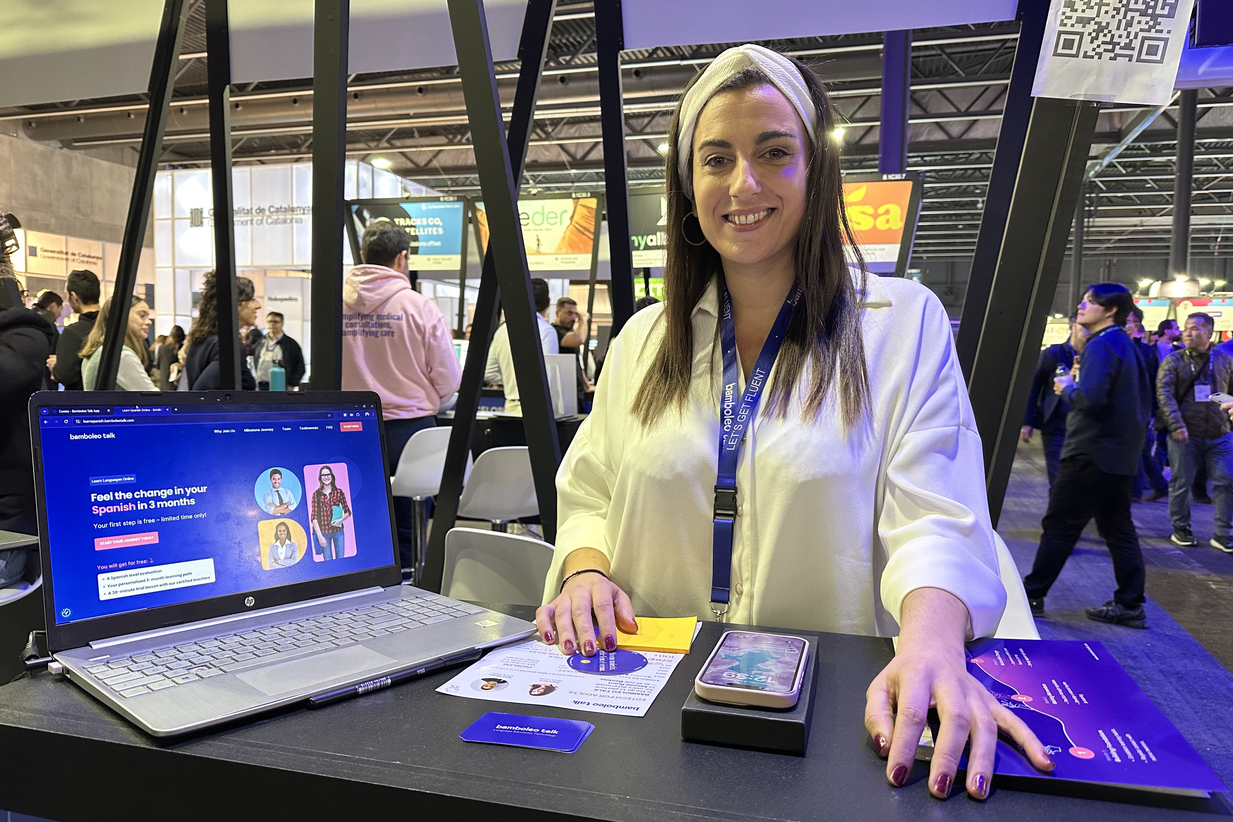 Ángela Agraz Capella, CEO and co-founder of Bamboleo Talk, during the 2025 edition of the 4YFN startups fair in Barcelona