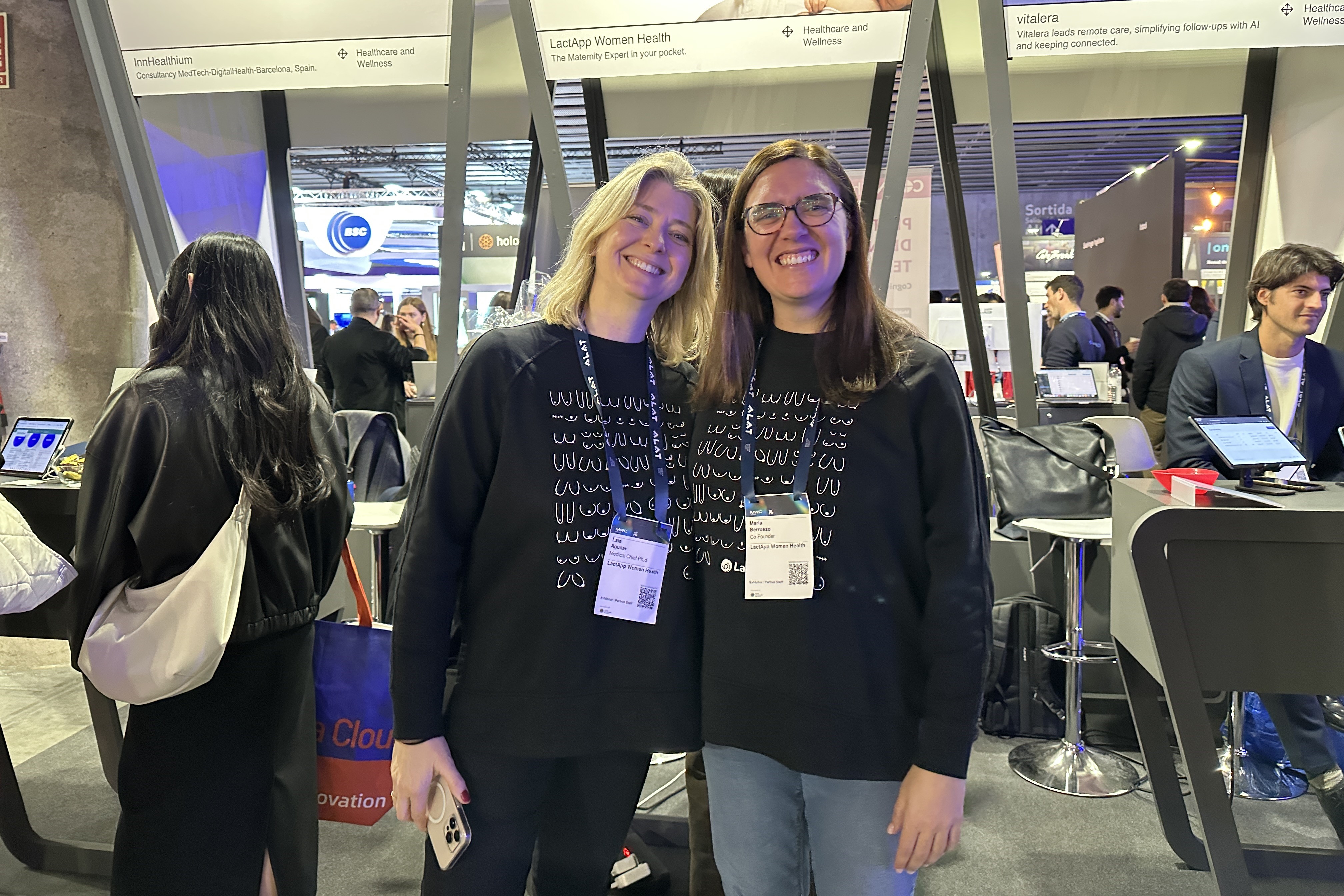 LactApp startup Laia Aguilar and Maria Berruezo during the 4YFN startups fair in Barcelona