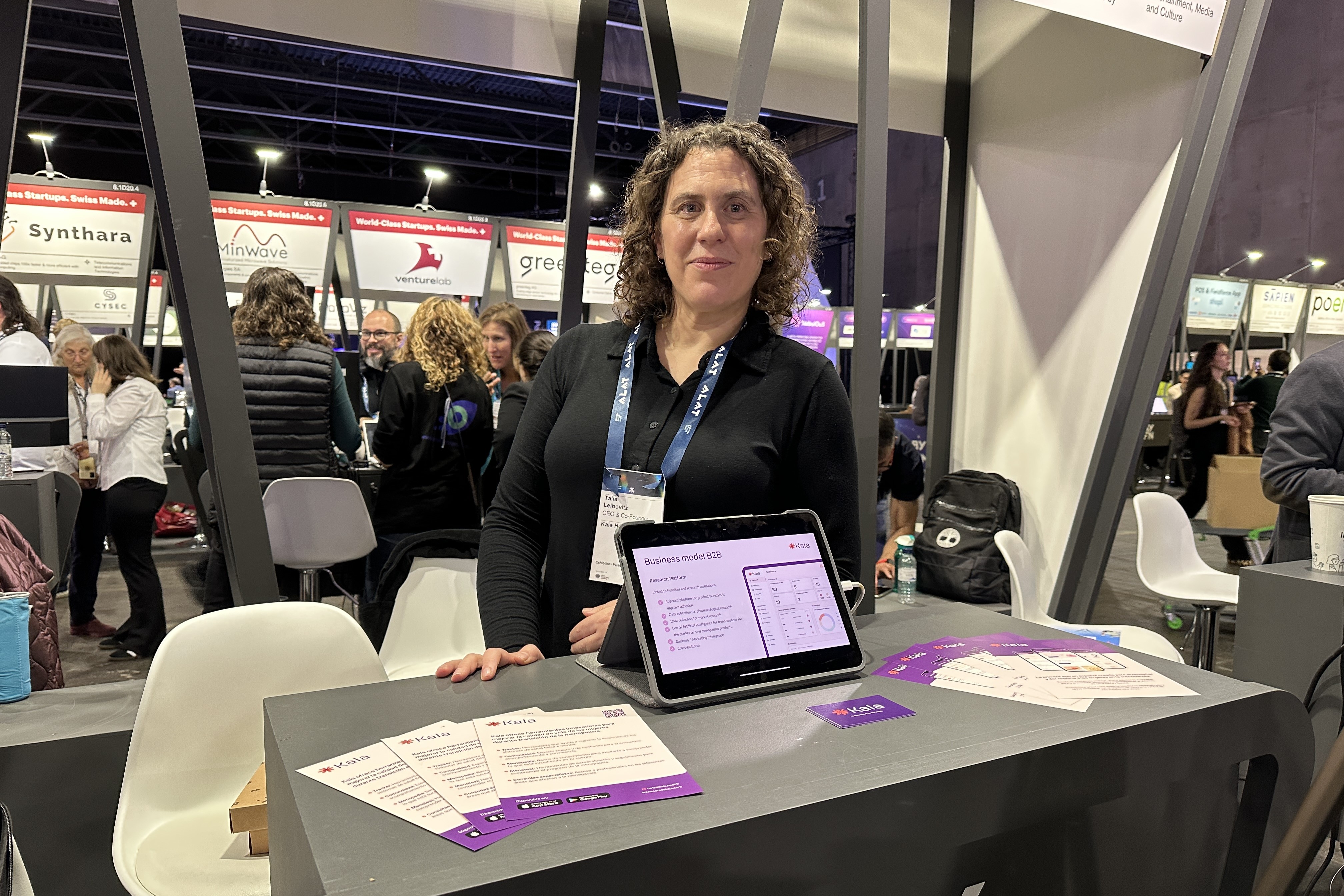 Talia Leibovitz from Kala Health at the company's booth during the 4YFN startups fair in Barcelona