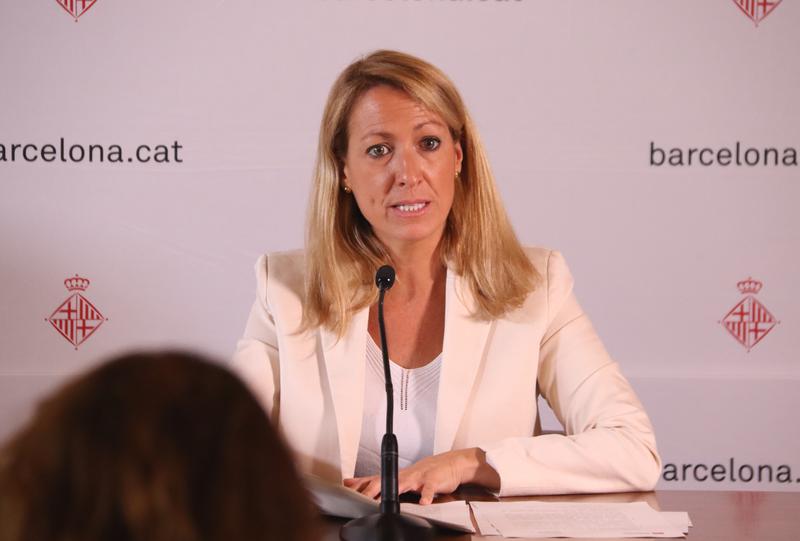 Barcelona's deputy mayor for social rights, Maria Eugènia Gay, at a press conference on discrimination stats
