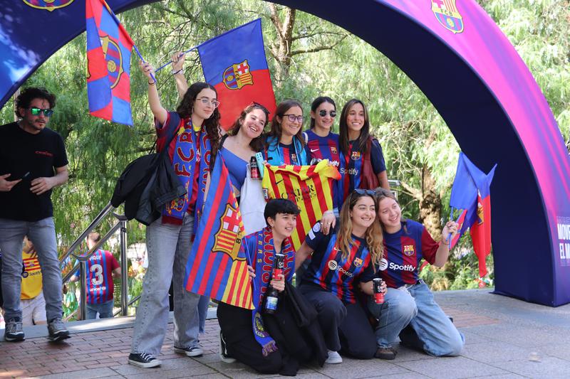 Barça Femení fans celebrating ahead of the UEFA Women's Champions League final that will see FC Barcelona Women's team play against Olympique Lyonnais in Bilbao on May 25, 2024