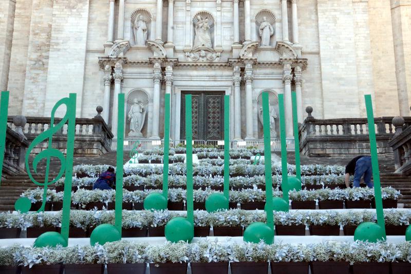 One of the installations at the Girona cathedral as part of the Temps de Flors flower festival