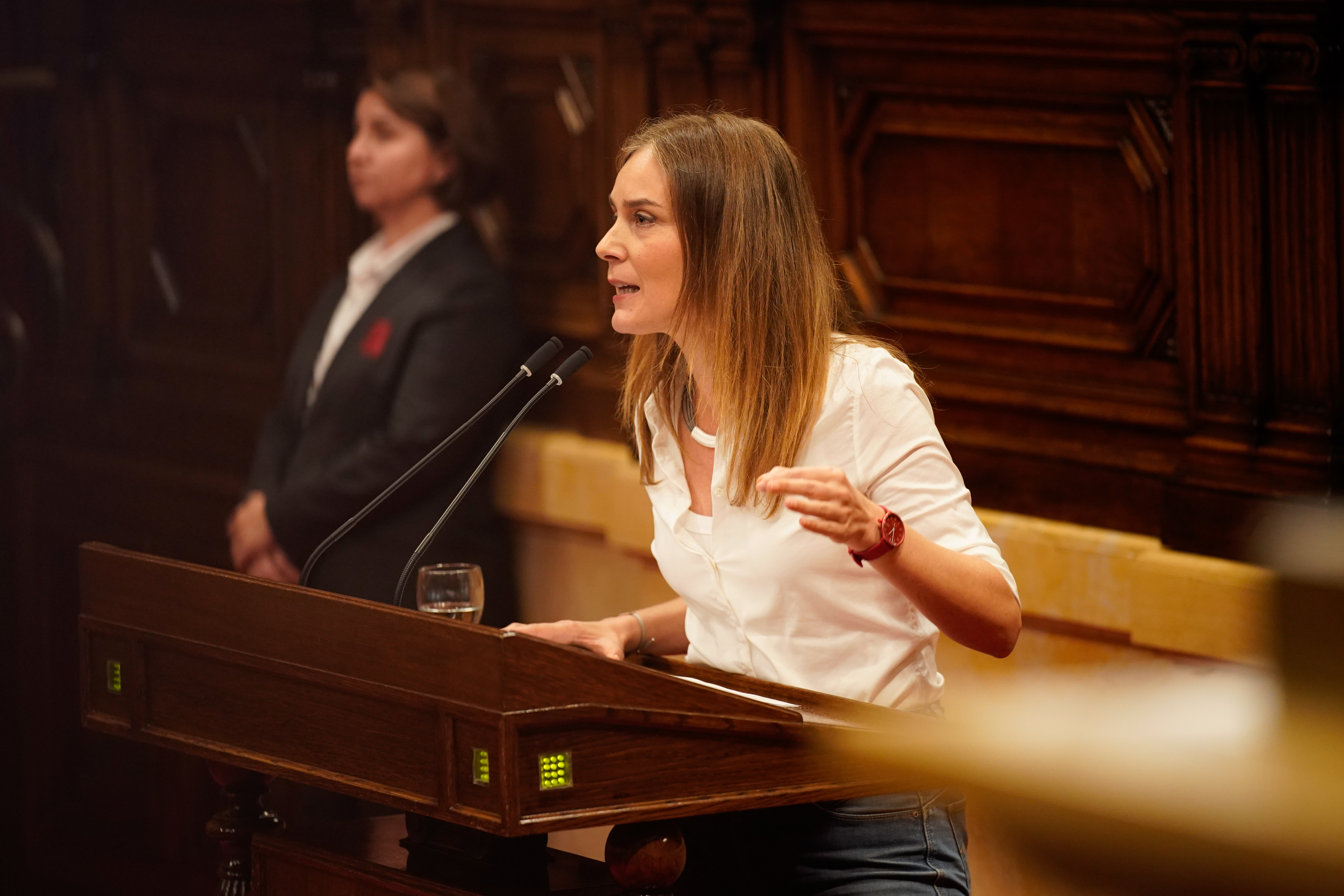 Left-wing Comuns president in parliament Jéssica Albiach during the second day of the 2025 General Policy Debate