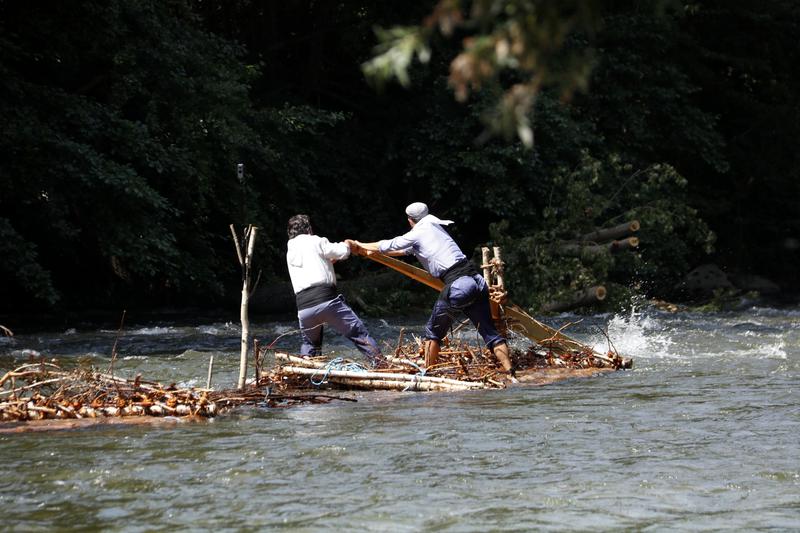 Traditional timber rafters on the Noguera Pallaresa river
