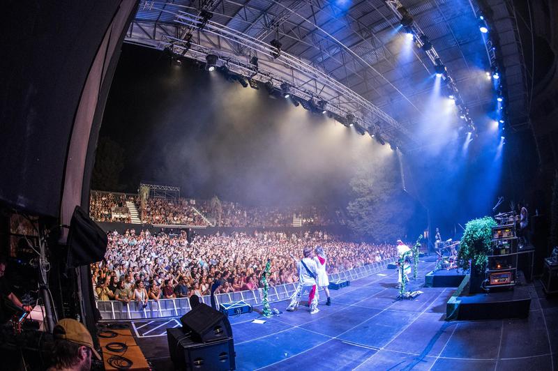 Crystal Fighters performing in Barcelona's Pedralbes Festival on July 24, 2022