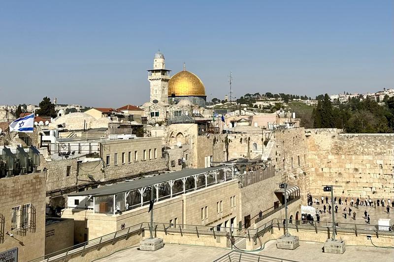 Al-Aqsa Mosque in Jerusalem with the Western Wall to the right