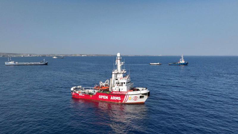 A boat from the NGO Open Arms sailing to Gaza with humanitarian aid in March 2024