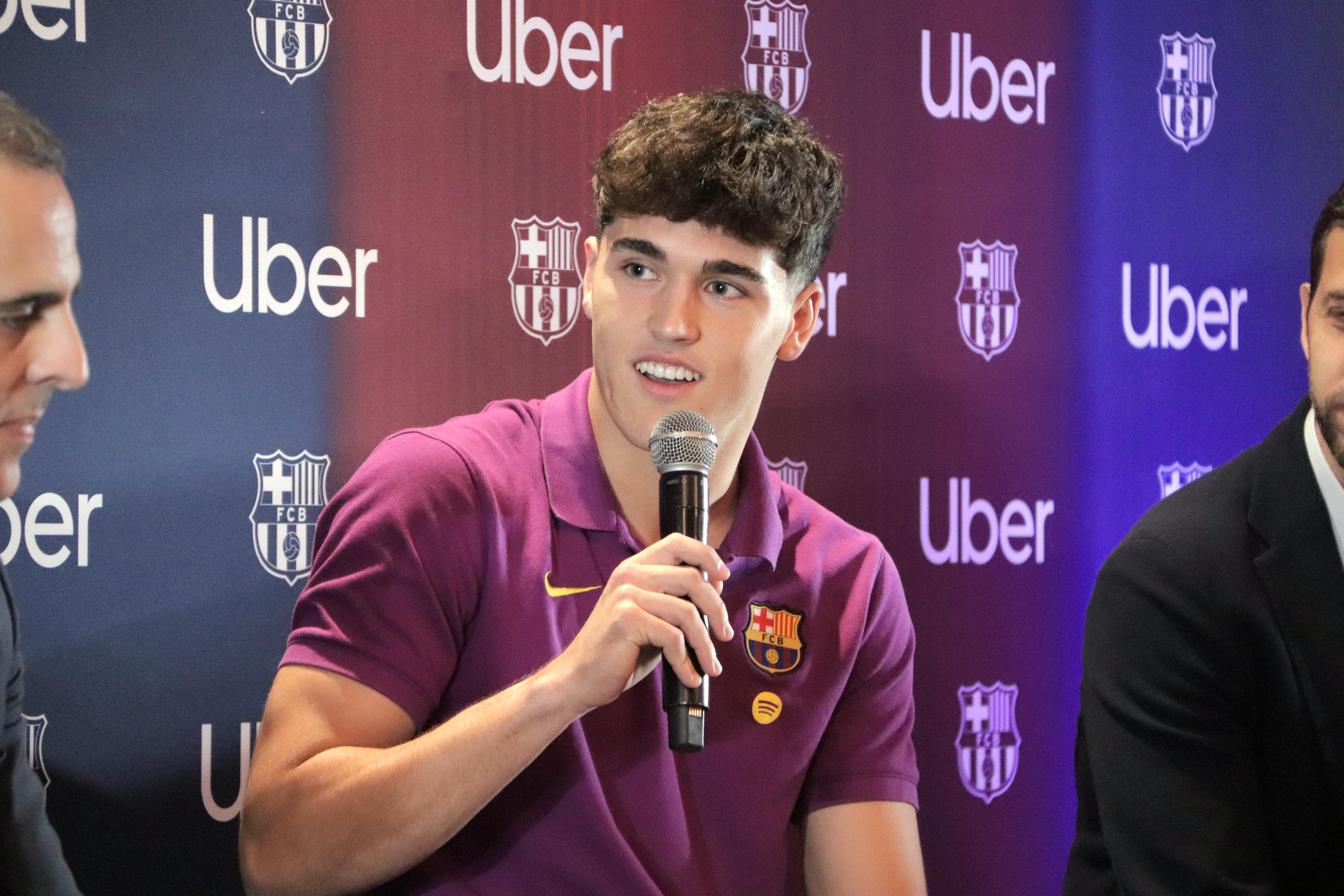FC Barcelona player Pau Cubarsí during the presentation of the agreement between FC Barcelona and Uber