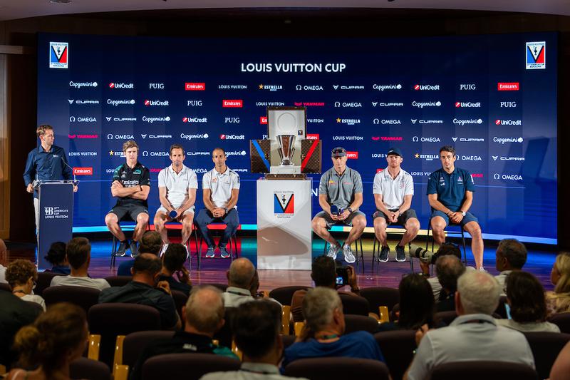 Representatives from each America's Cup racing team attend the pre-tournament press conference in Barcelona's World Trade Center