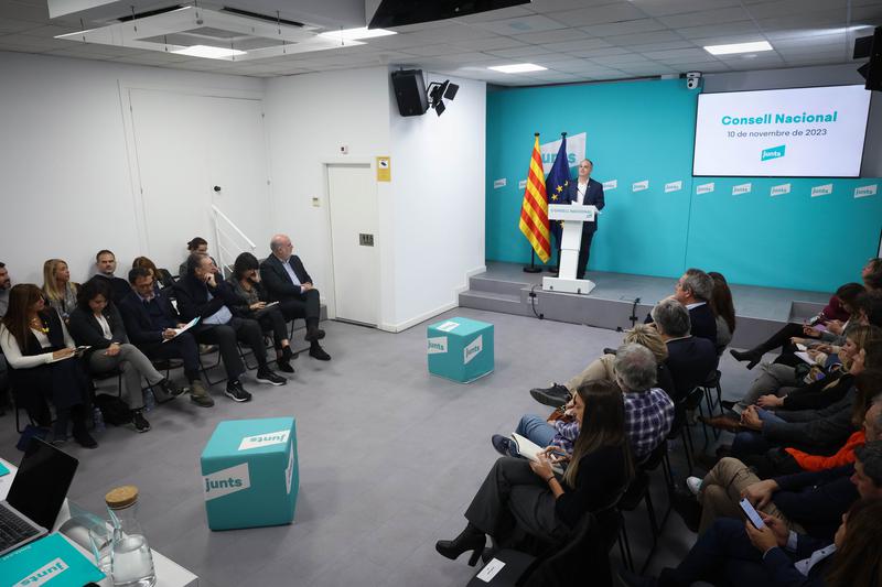 Board members of Junts per Catalunya during a speech of Jordi Turull, secretary general of the party