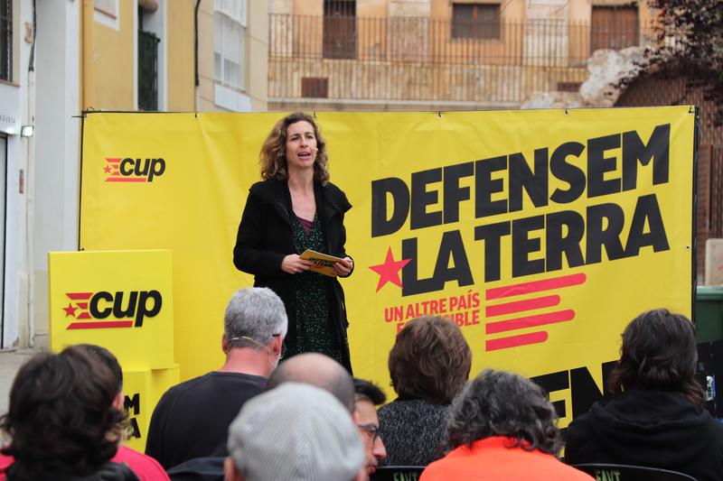 Far-left CUP candidate Laura Estrada during a Catalan election campaign event in Tarragona ahead of vote on May 12, 2024