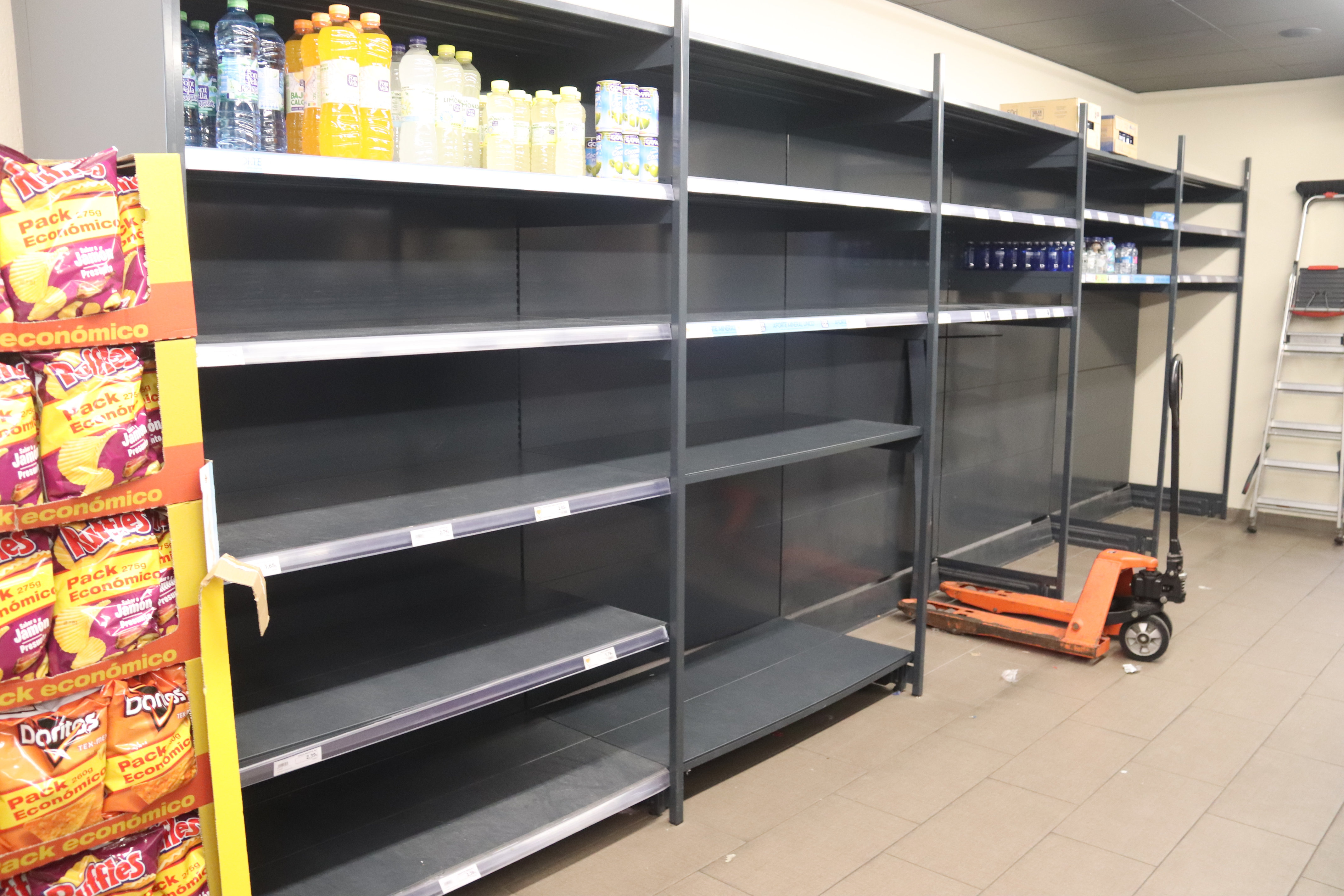 Supermarket running out of bottled water in El Port de la Selva.