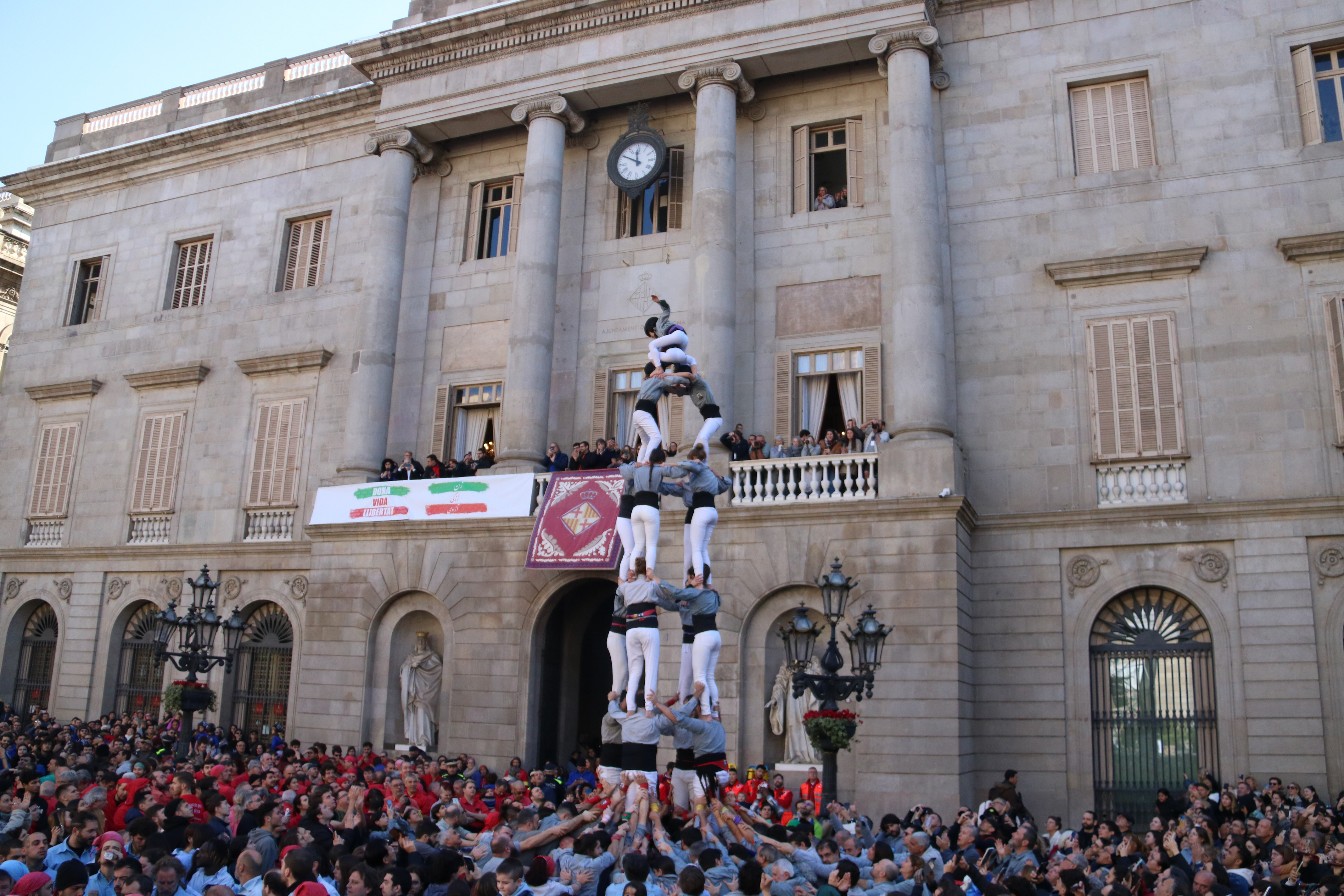 Human towers castells on Plaça de Sant Jaume