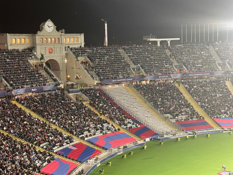 The section of the Olympic Stadium in Montjuïc closed by FC Barcelona, where their singing section normally stands