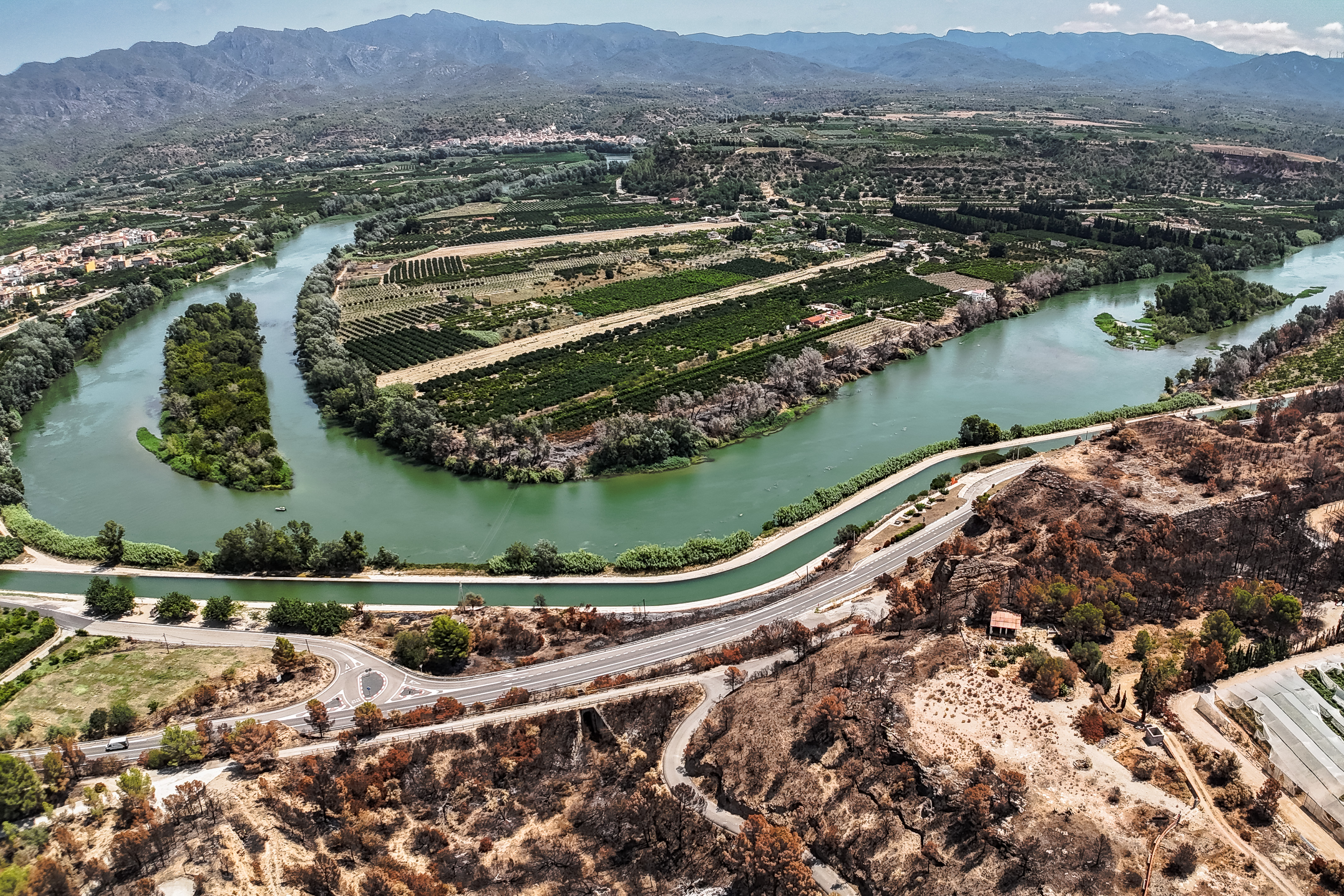 Point where the Paüls wildfire crossed the Ebre River
