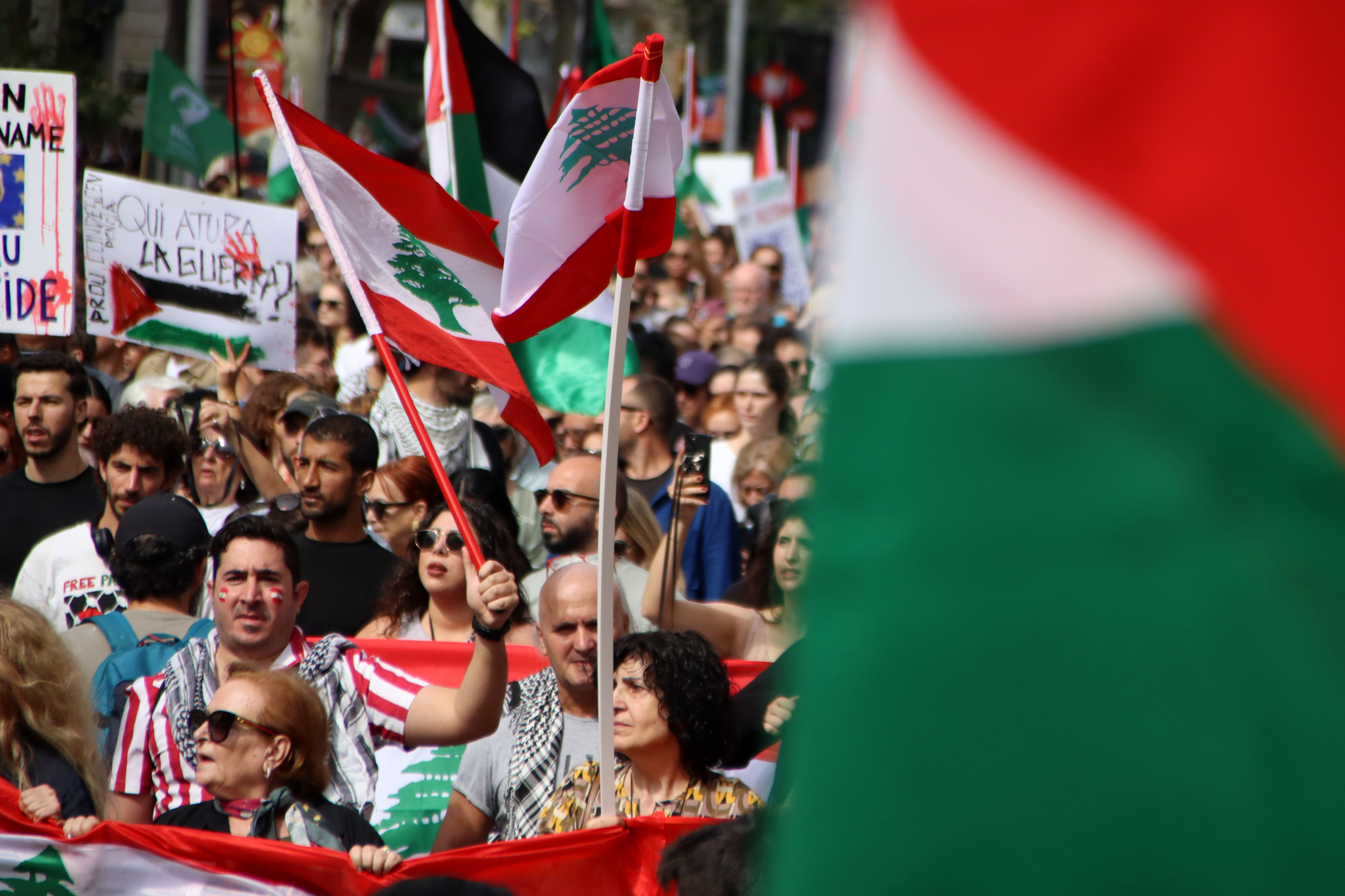 Pro-Palestine and Lebanon demonstrators in Barcelona on October 6, 2024