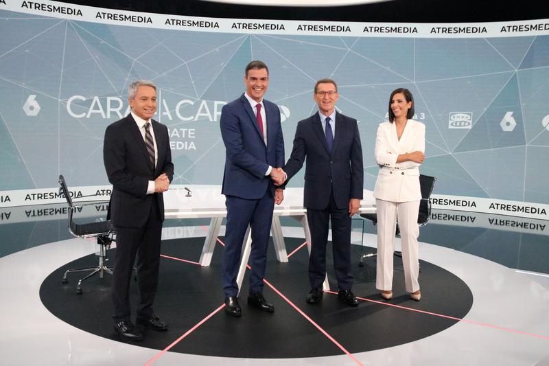 Spain's current PM, Pedro Sánchez of the Socialists, and the conservative People's Party candidate Alberto Núñez Feijóo, before facing off in the only televised debate on July 10, 2023